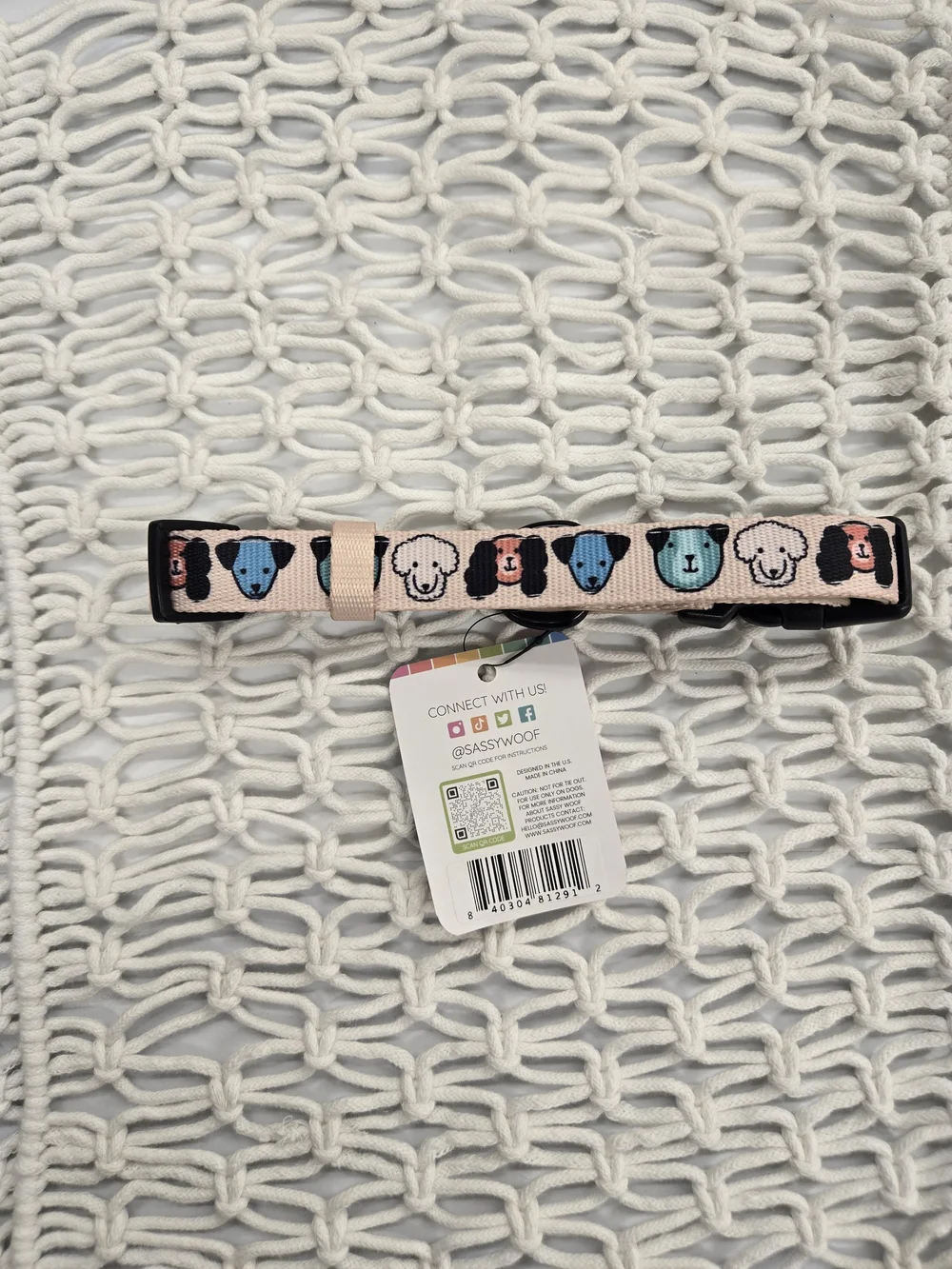 Sassy Woof Pink Dog Collar with Colorful Pup Print - Medium
